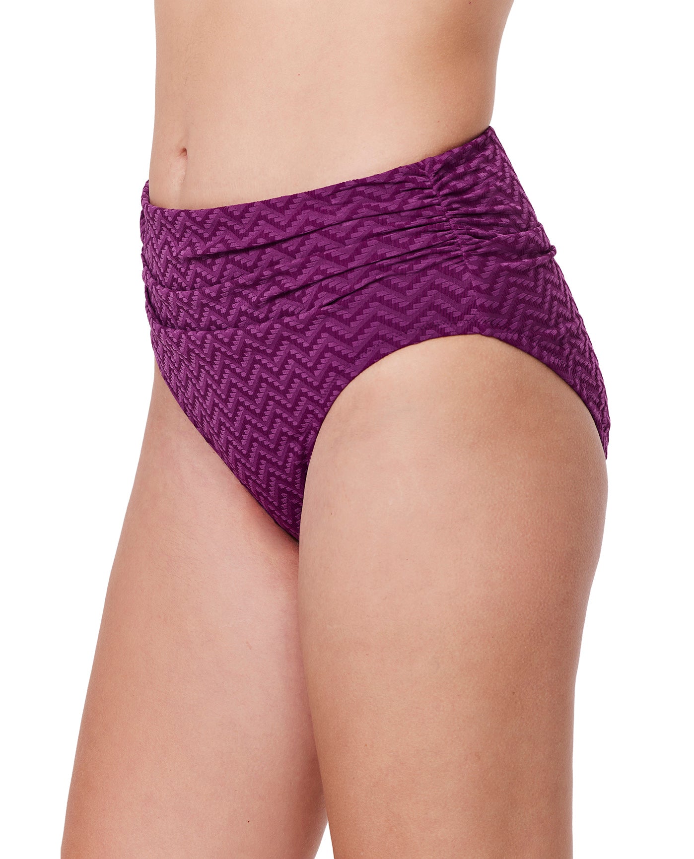 Medina Textured Shirred High Waist Swim Bottom-Wine