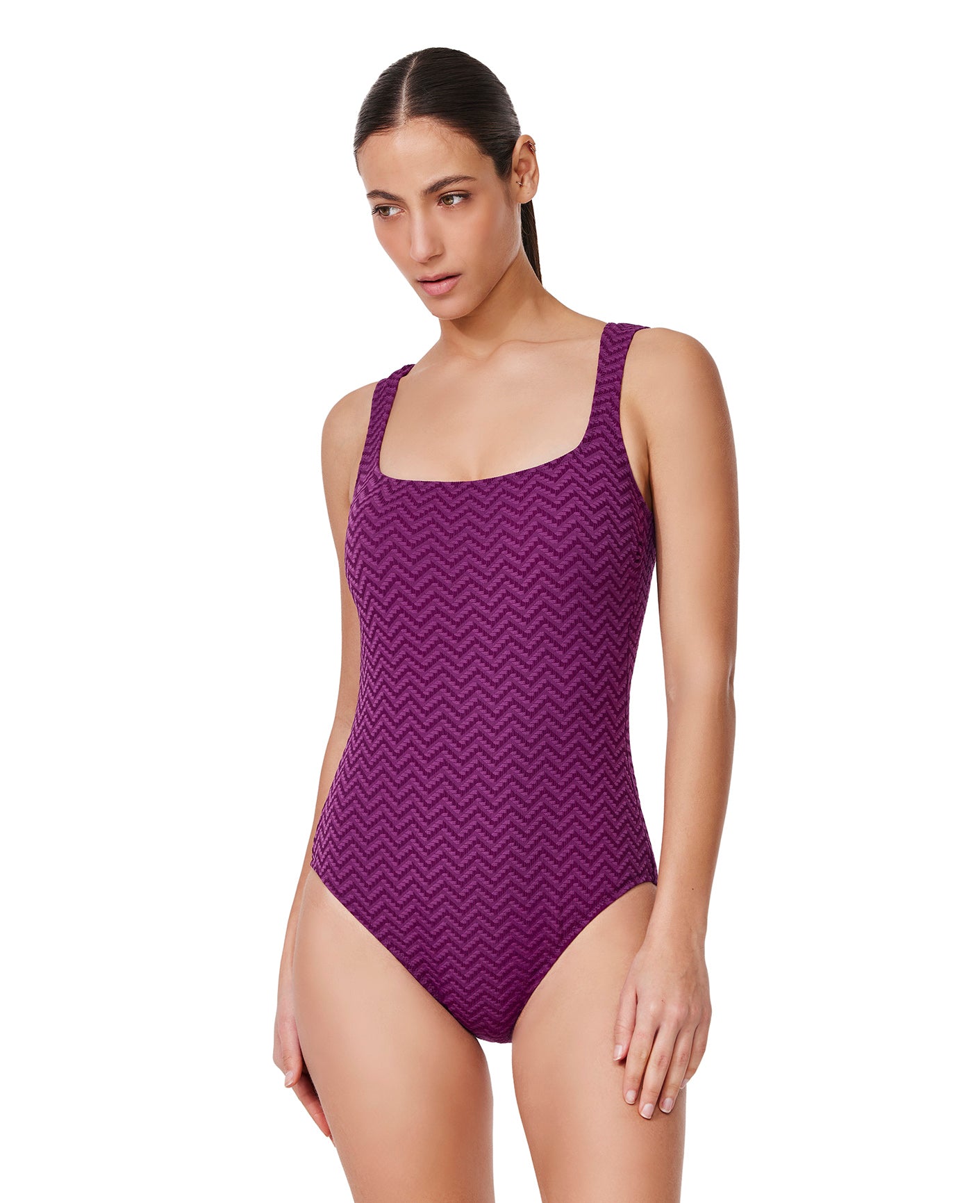 Medina Textured Square Neck One Piece-Wine