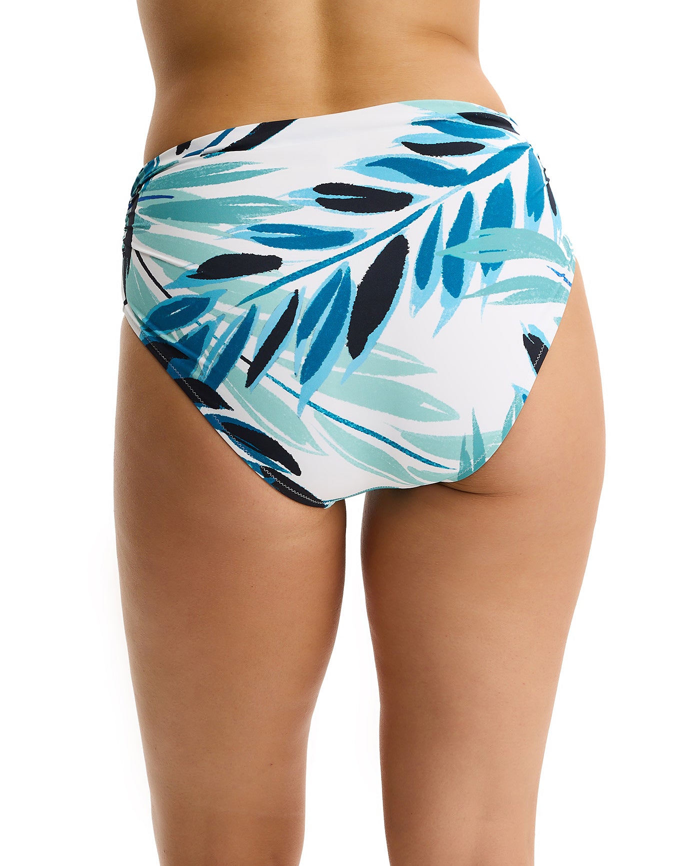 Island Breeze Shirred High Waist Swim Bottom-Blue Multi