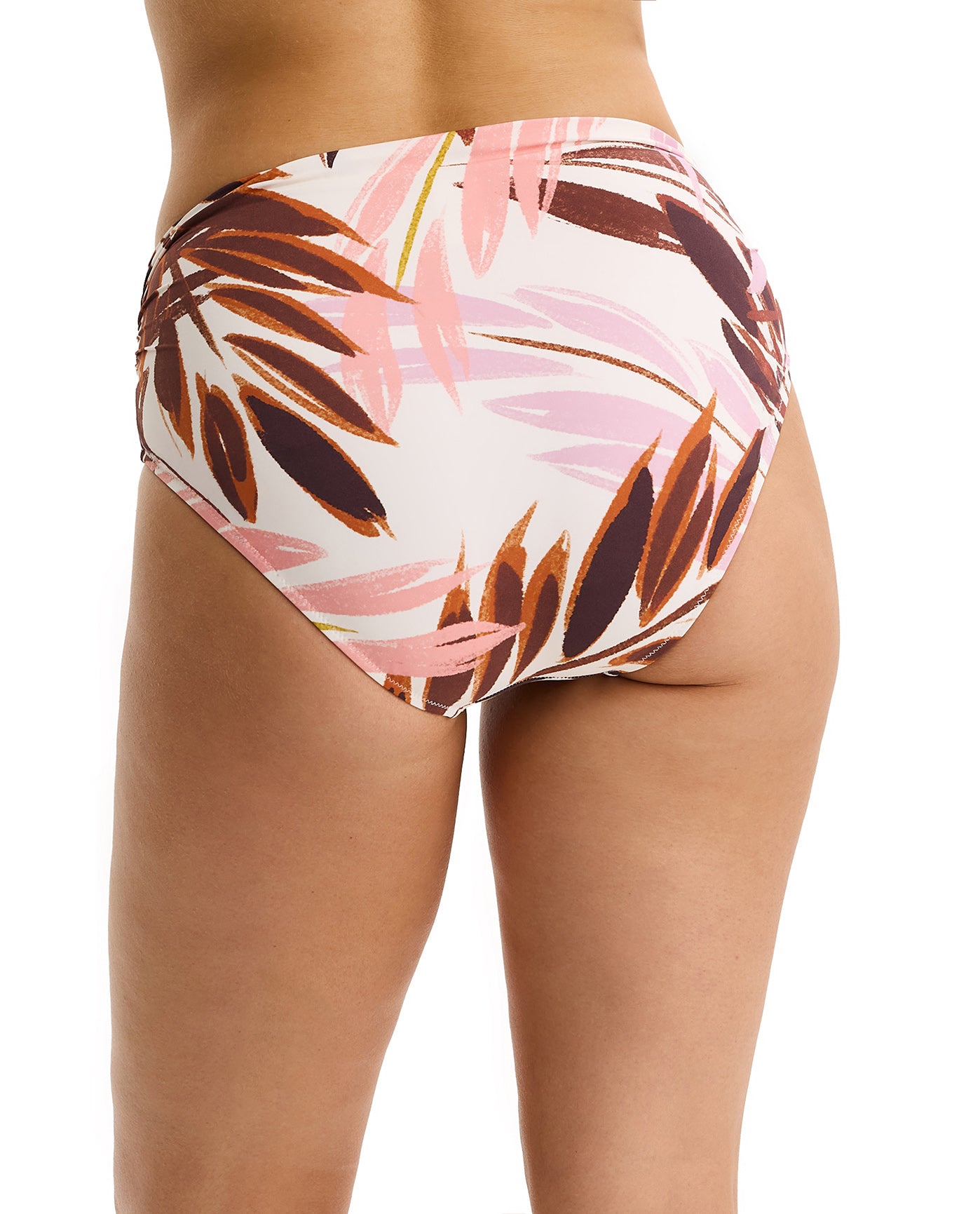 Island Breeze Shirred High Waist Swim Bottom-Brown-Pink