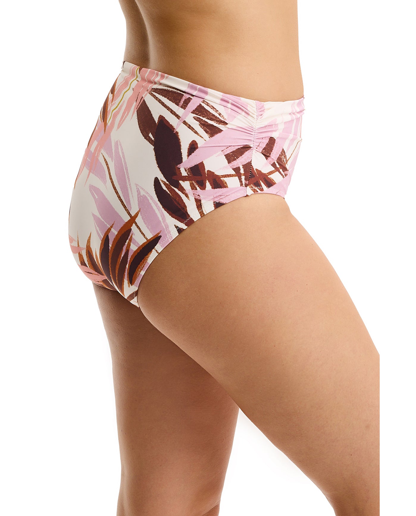 Island Breeze Shirred High Waist Swim Bottom-Brown-Pink