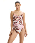 Island Breeze Shirred Peasant One Piece-Brown-Pink