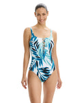 Island Breeze Braided Square Neck One Piece-Blue Multi