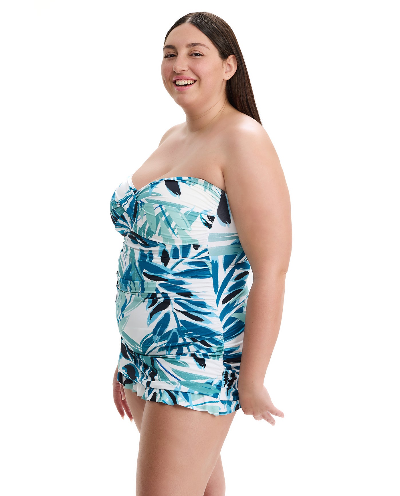 Island Breeze Plus Size Bandeau Swimdress-Blue Multi