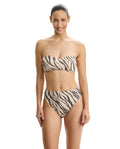Safari Chic Textured Bandeau Bikini Top -Cream-Brown