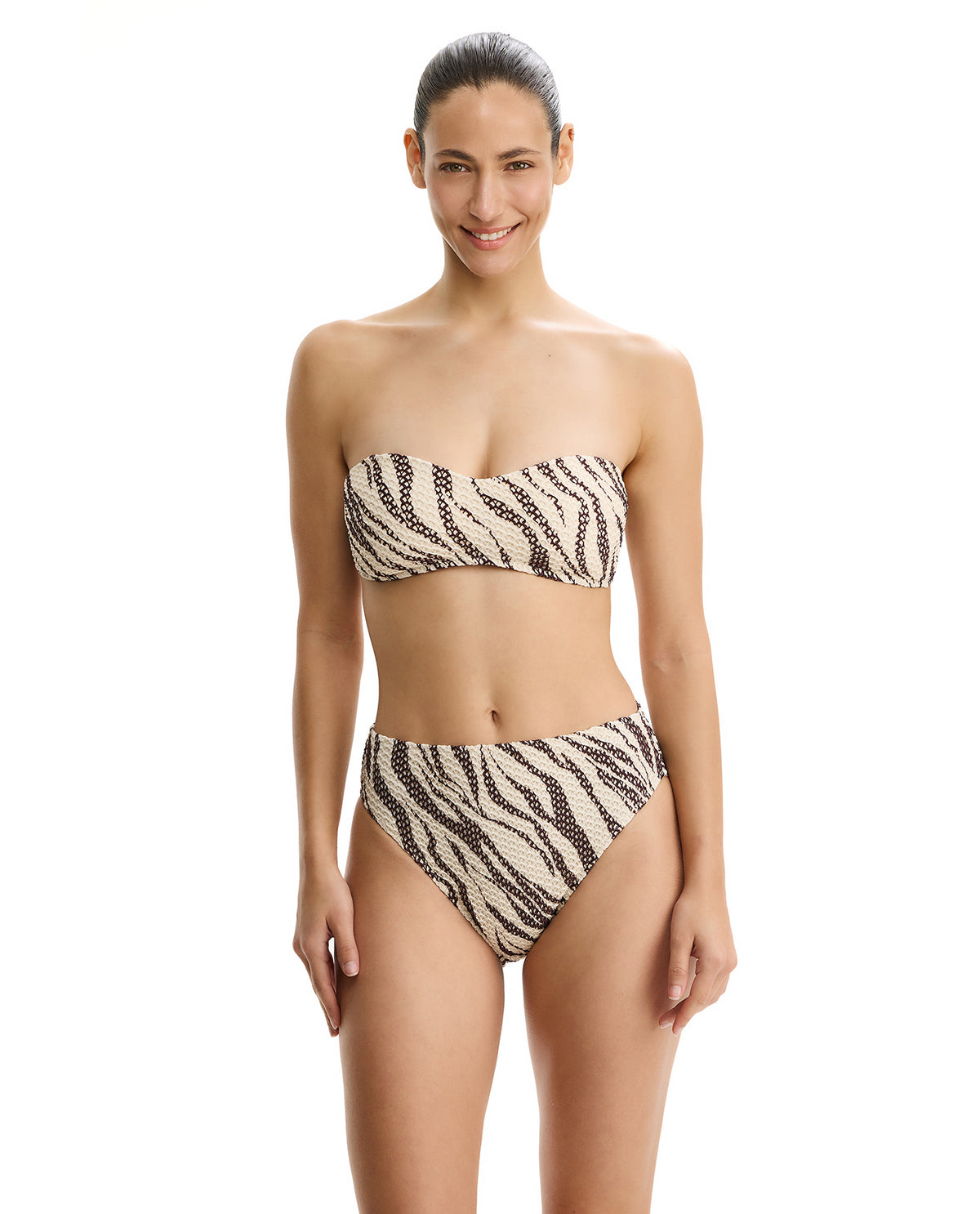 Profile by GottexSafari Chic Textured Bandeau Bikini Top -Cream-BrownBikini Tops