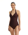 Safari Chic Textured Halter Tankini Top-Brown