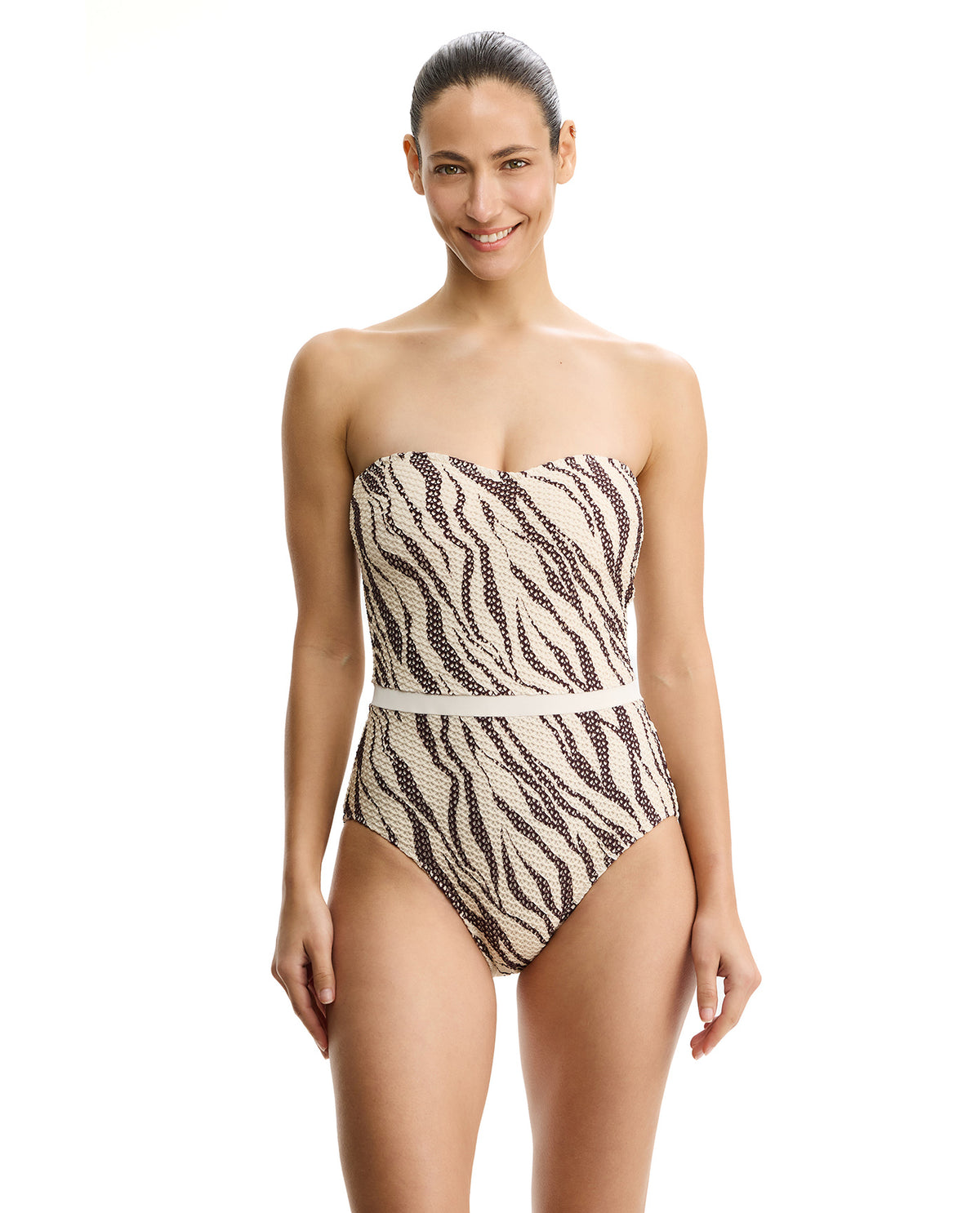 Profile by GottexSafari Chic Textured Bandeau One Piece-Cream-BrownOne Pieces