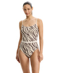 Safari Chic Textured  Scoop Neck One Piece-Cream-Brown