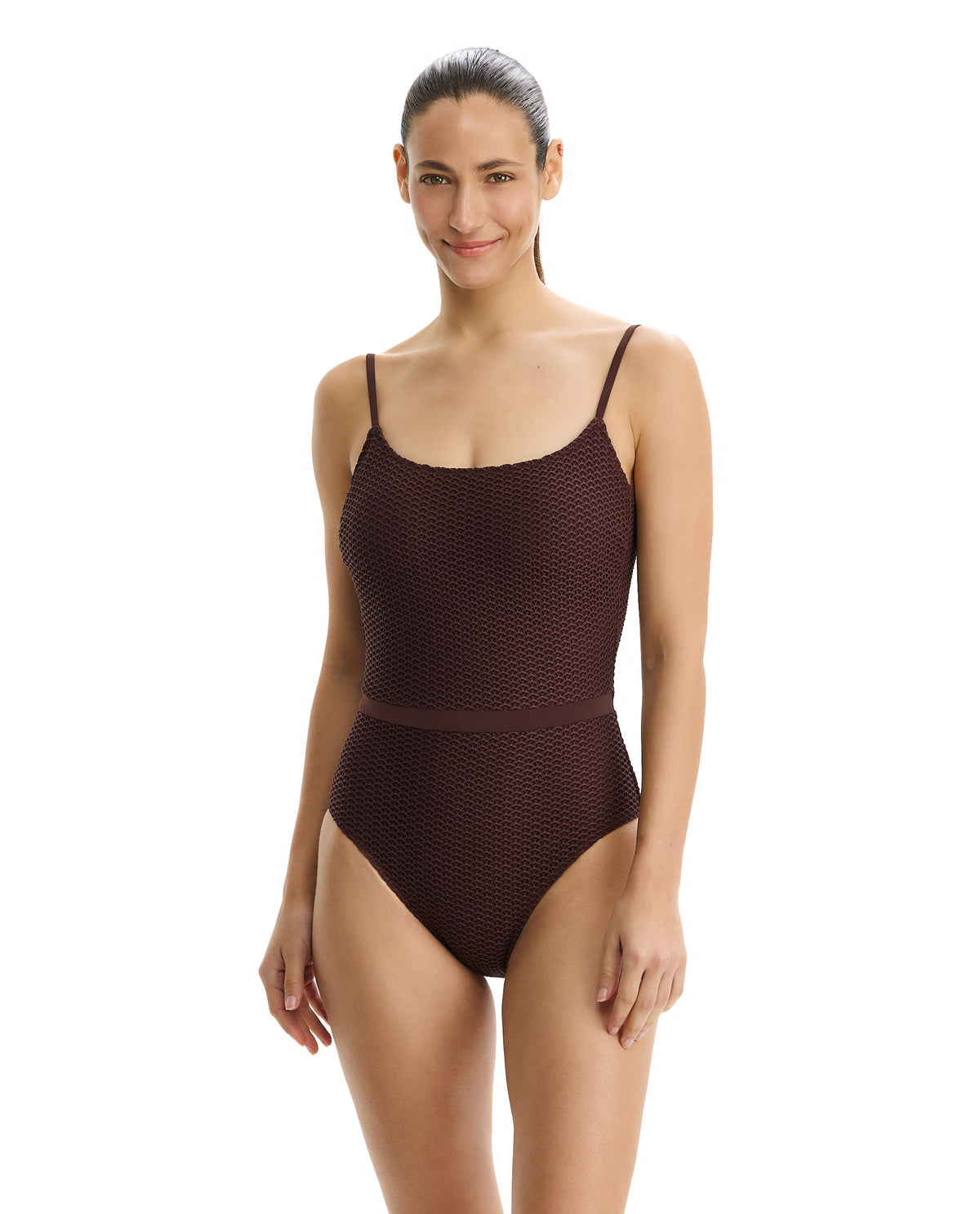 Profile by GottexSafari Chic Textured  Scoop Neck One Piece-BrownOne Pieces