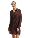 Safari Chic Textured Buttoned Tunic Cover-Up-Brown