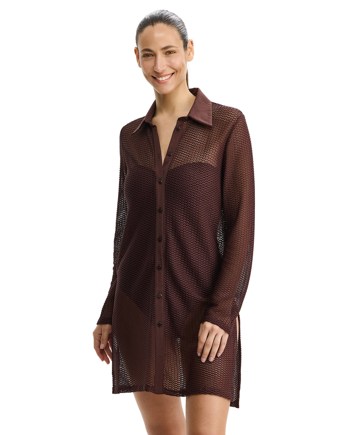Profile by Gottex Safari Chic Textured Buttoned Tunic Cover-Up-Brown 