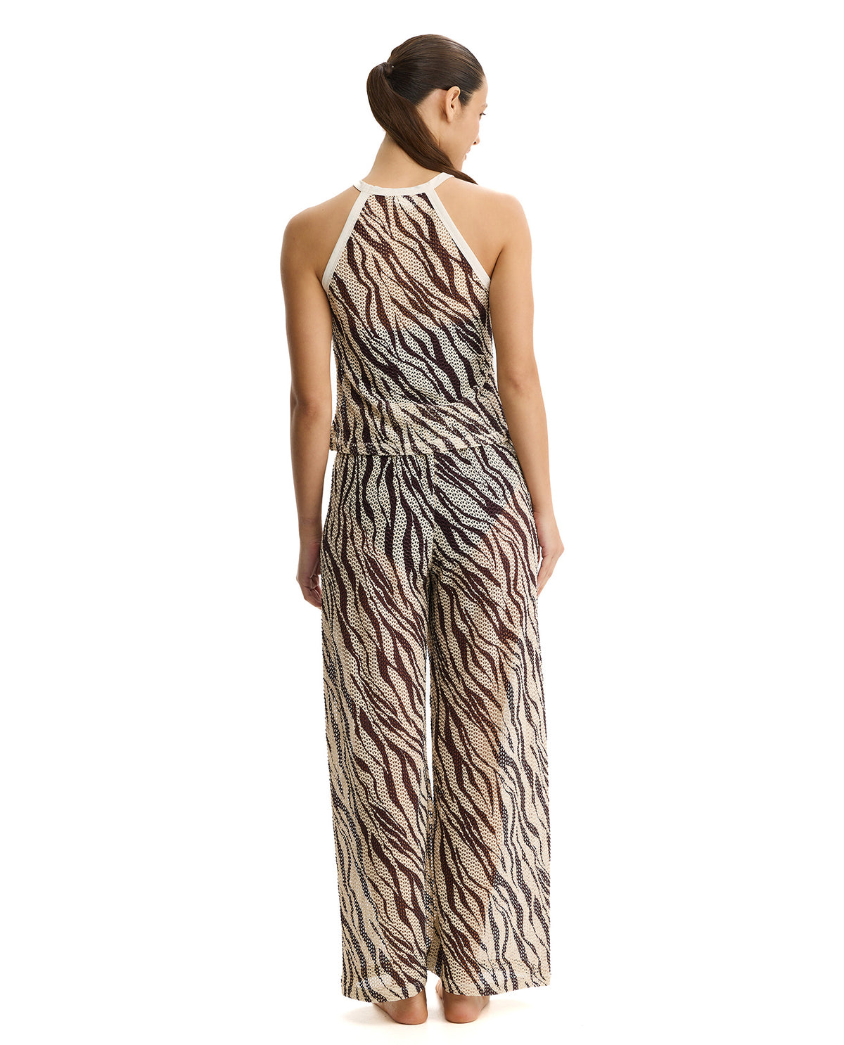 Profile by Gottex Safari Chic Textured High Neck Top Cover-Up-Cream-Brown 