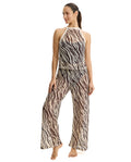 Safari Chic Textured High Neck Top Cover-Up-Cream-Brown