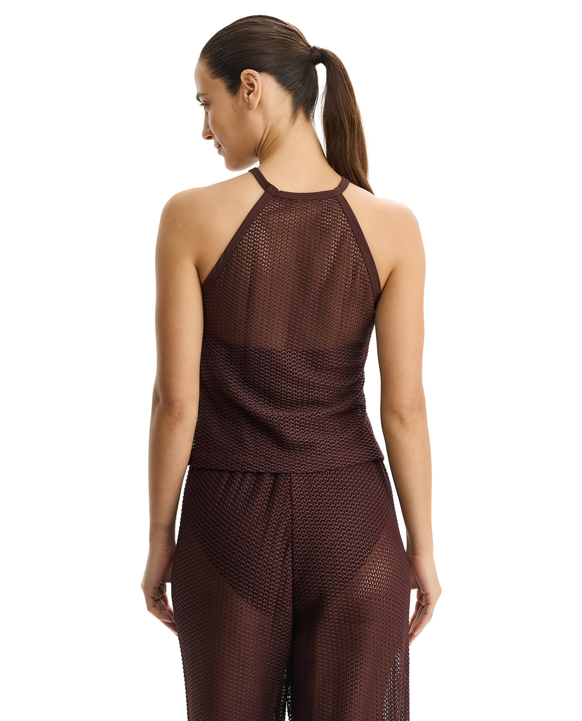 Profile by Gottex Safari Chic Textured High Neck Top Cover-Up-Brown 