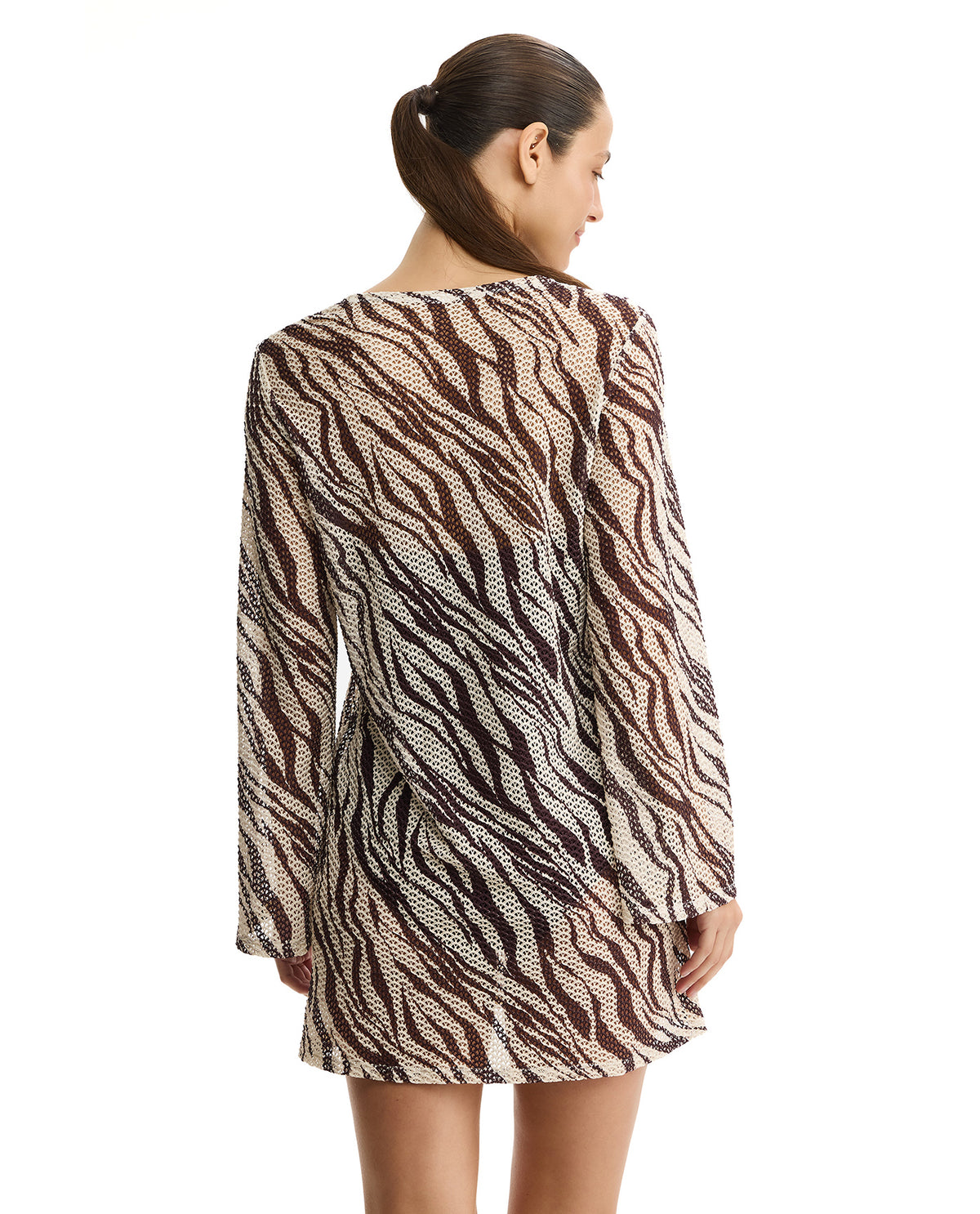 Profile by Gottex Safari Chic Textured Mini Dress Cover-Up -Cream-Brown 