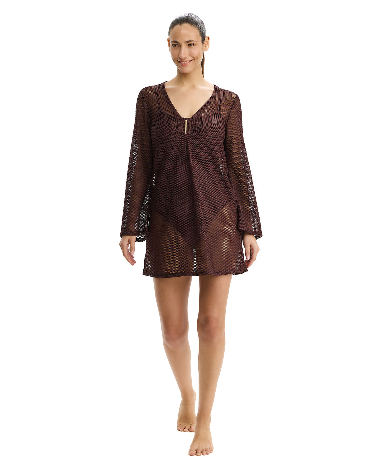 Profile by Gottex Safari Chic Textured Mini Dress Cover-Up -Brown 