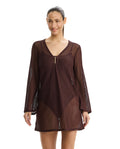 Safari Chic Textured Mini Dress Cover-Up -Brown