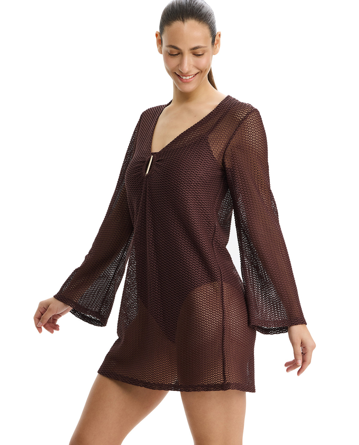 Profile by Gottex Safari Chic Textured Mini Dress Cover-Up -Brown 