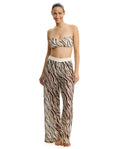 Safari Chic Textured Beach Pant Cover-Up-Cream-Brown