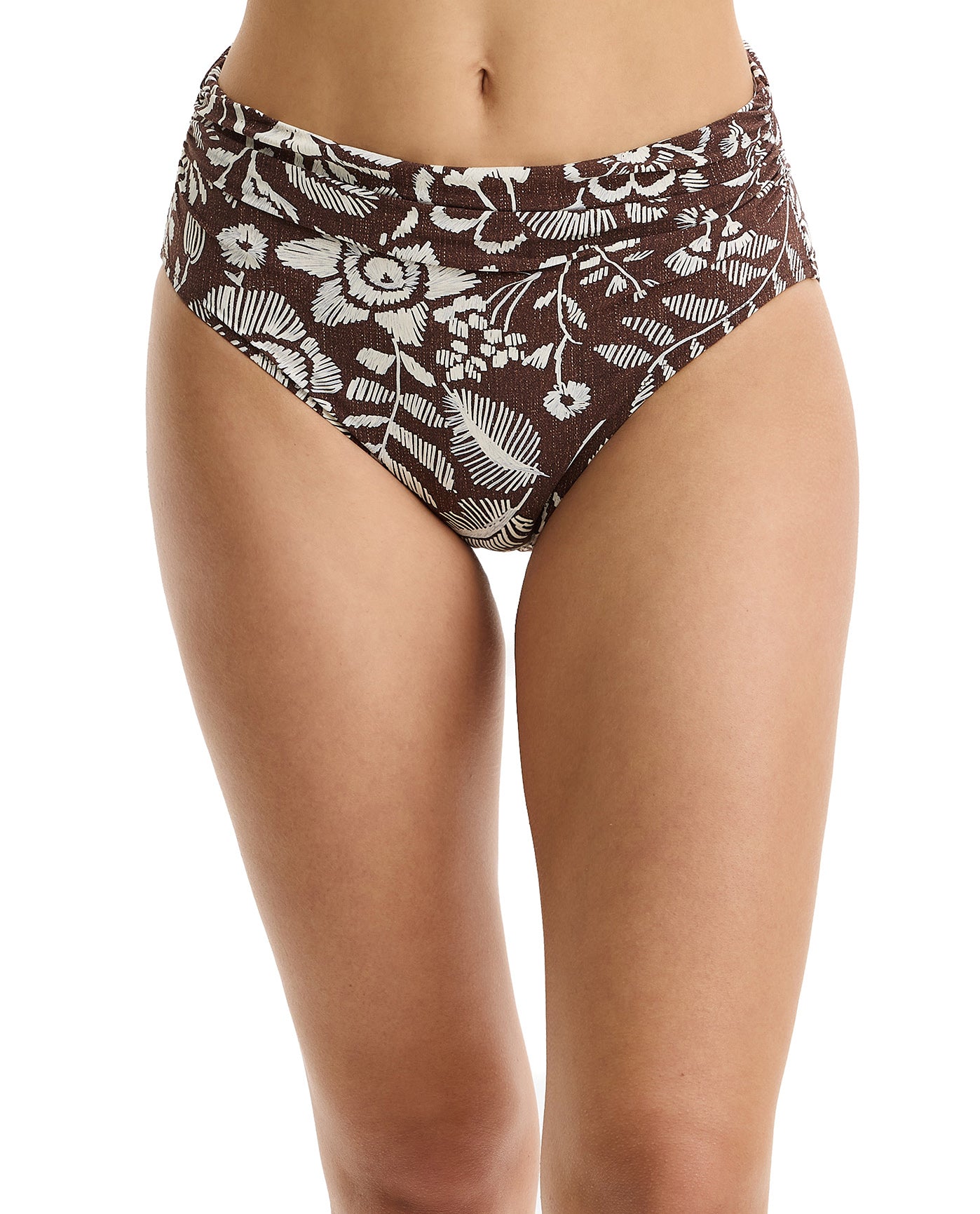 Profile by GottexGarden Mist Shirred High Waist Swim Bottom-BrownSwim Bottoms