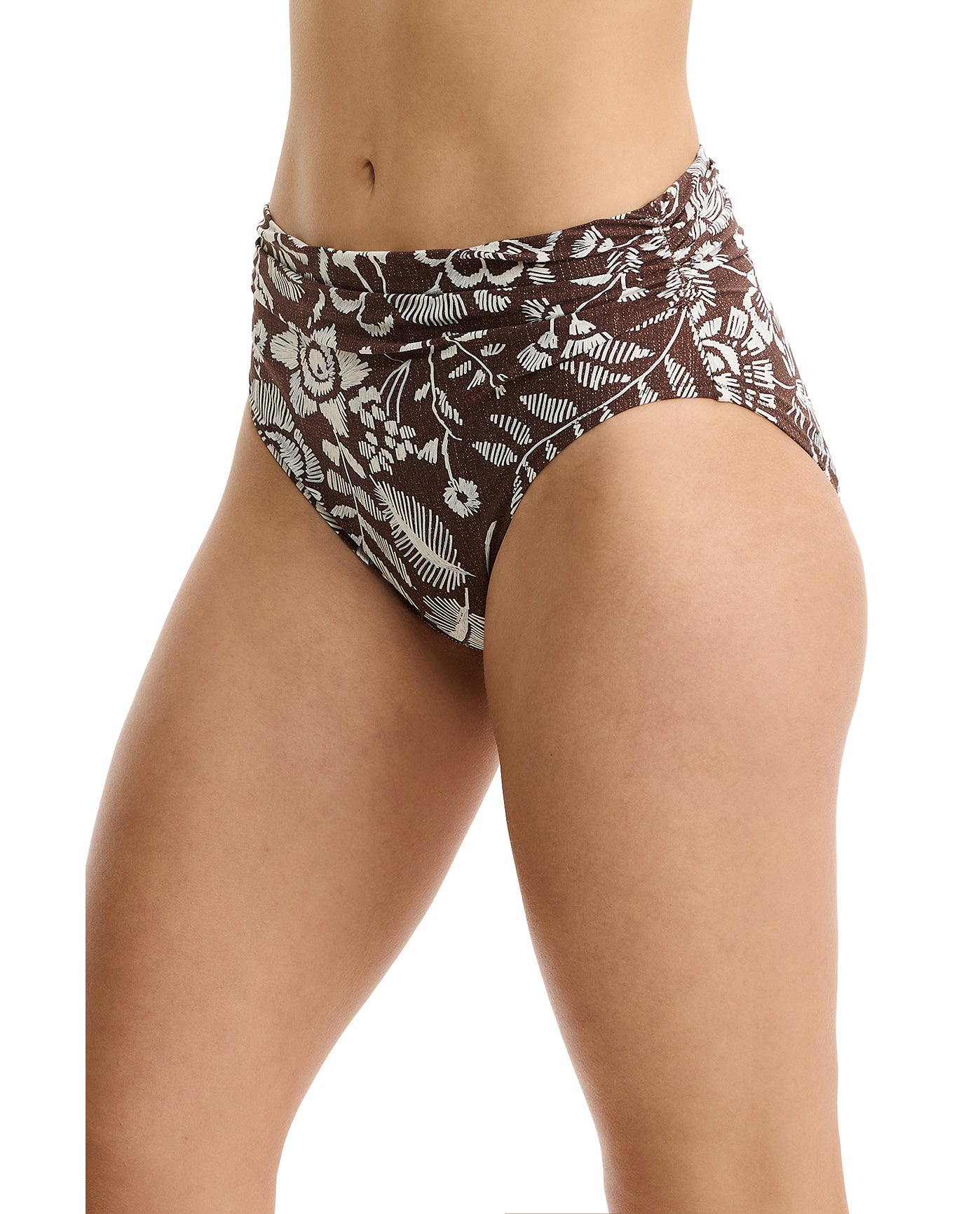Profile by GottexGarden Mist Shirred High Waist Swim Bottom-BrownSwim Bottoms