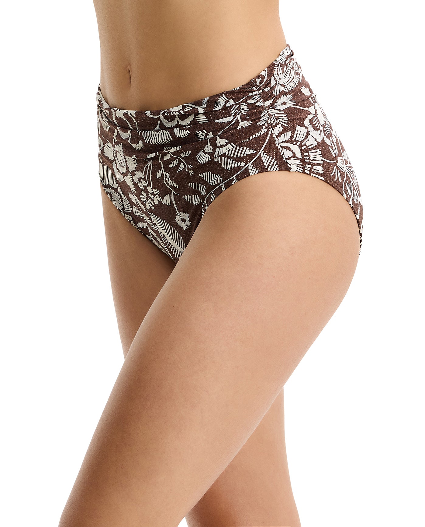 Profile by GottexGarden Mist Shirred High Waist Swim Bottom-BrownSwim Bottoms