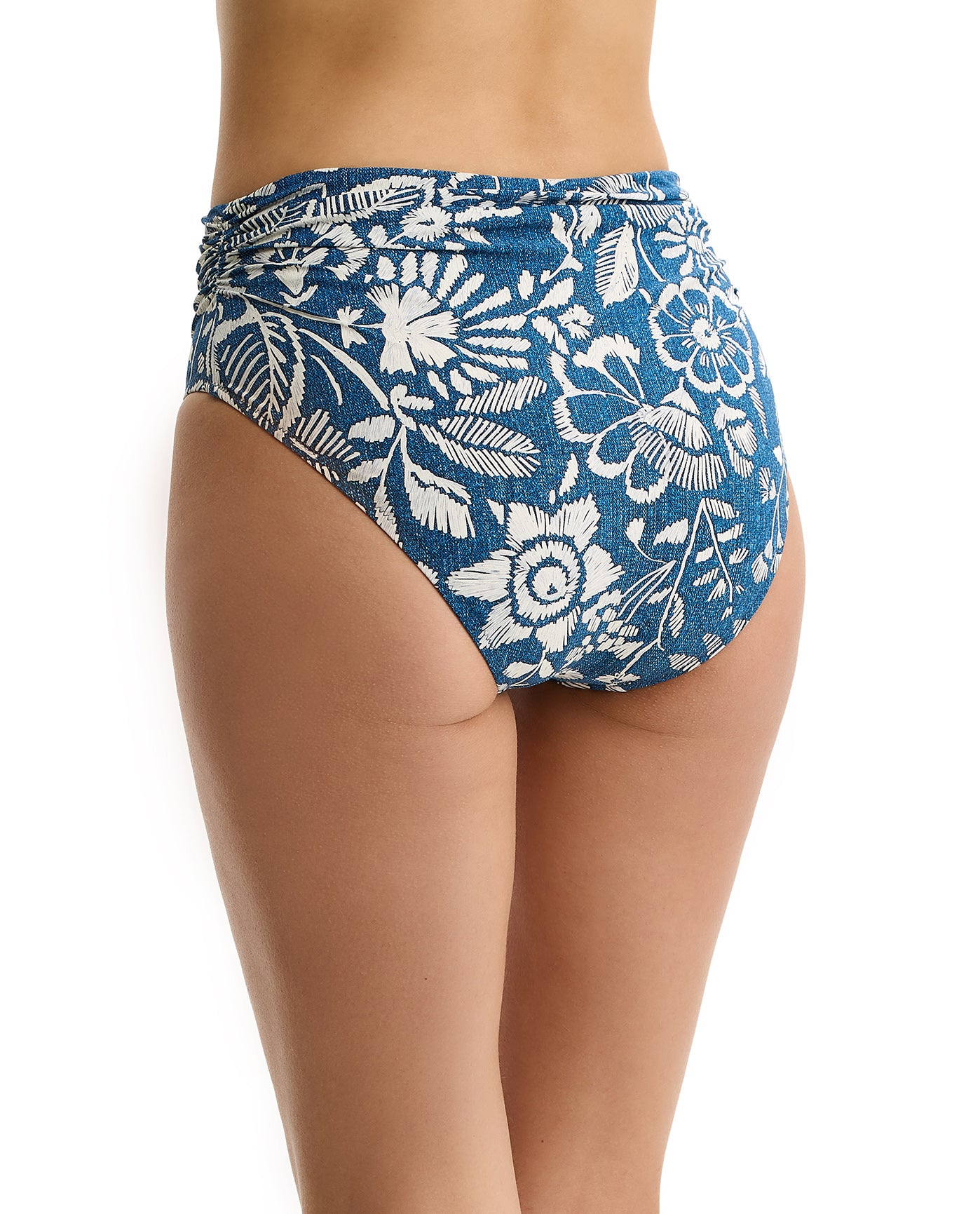 Profile by GottexGarden Mist Shirred High Waist Swim Bottom-DenimSwim Bottoms
