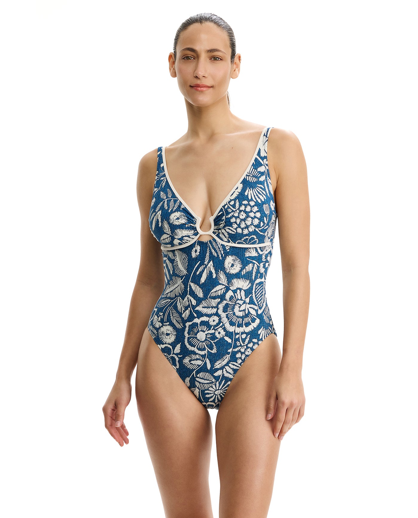 Garden Mist V-Neck One Piece-Denim