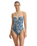 Garden Mist Bandeau Halter One Piece-Denim