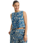 Garden Mist Linen High Neck Top Cover-Up-Denim