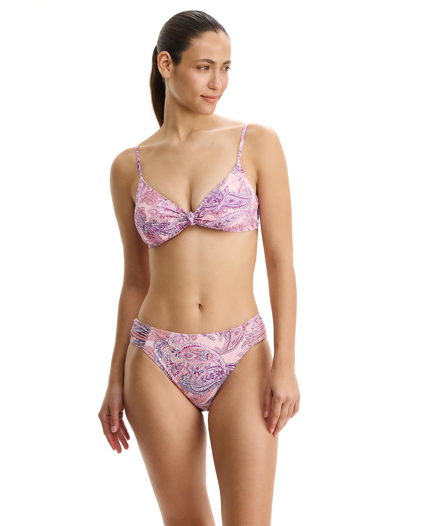 Boho Bloom V-Neck Knot Bikini Top-Pink Multi