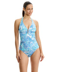 Boho Bloom Halter Tankini Top-Blue Multi