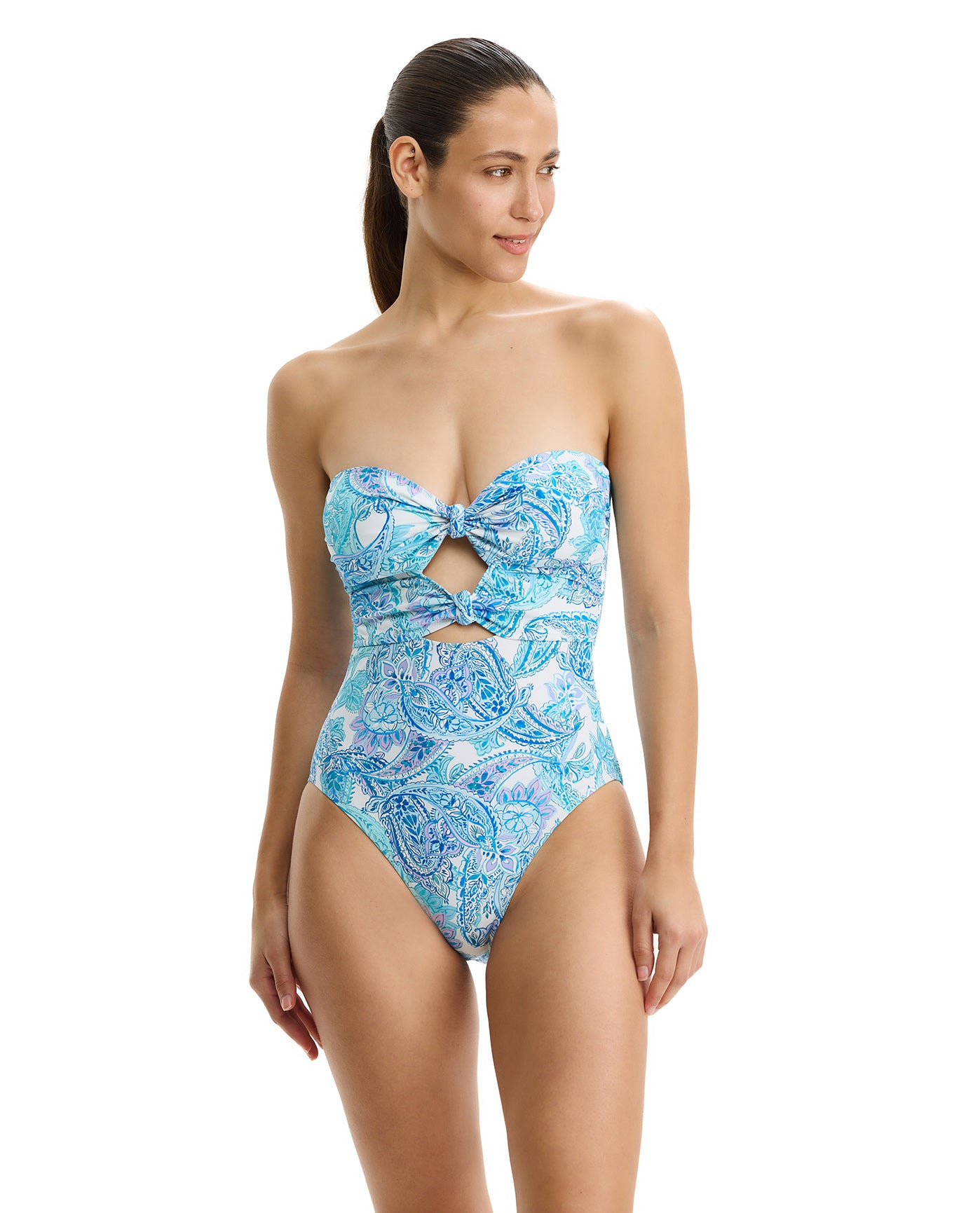 Boho Bloom Cut Out Bandeau One Piece-Blue Multi
