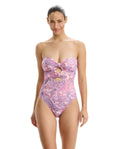 Boho Bloom Cut Out Bandeau One Piece-Pink Multi