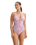 Boho Bloom D-Cup V-Neck Gold Beaded One Piece-Pink Multi