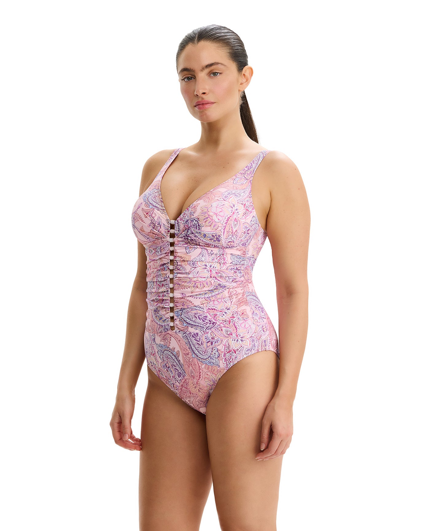 Boho Bloom D-Cup V-Neck Gold Beaded One Piece-Pink Multi