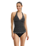Dottie Delight Textured Halter Tankini Top-Black-White