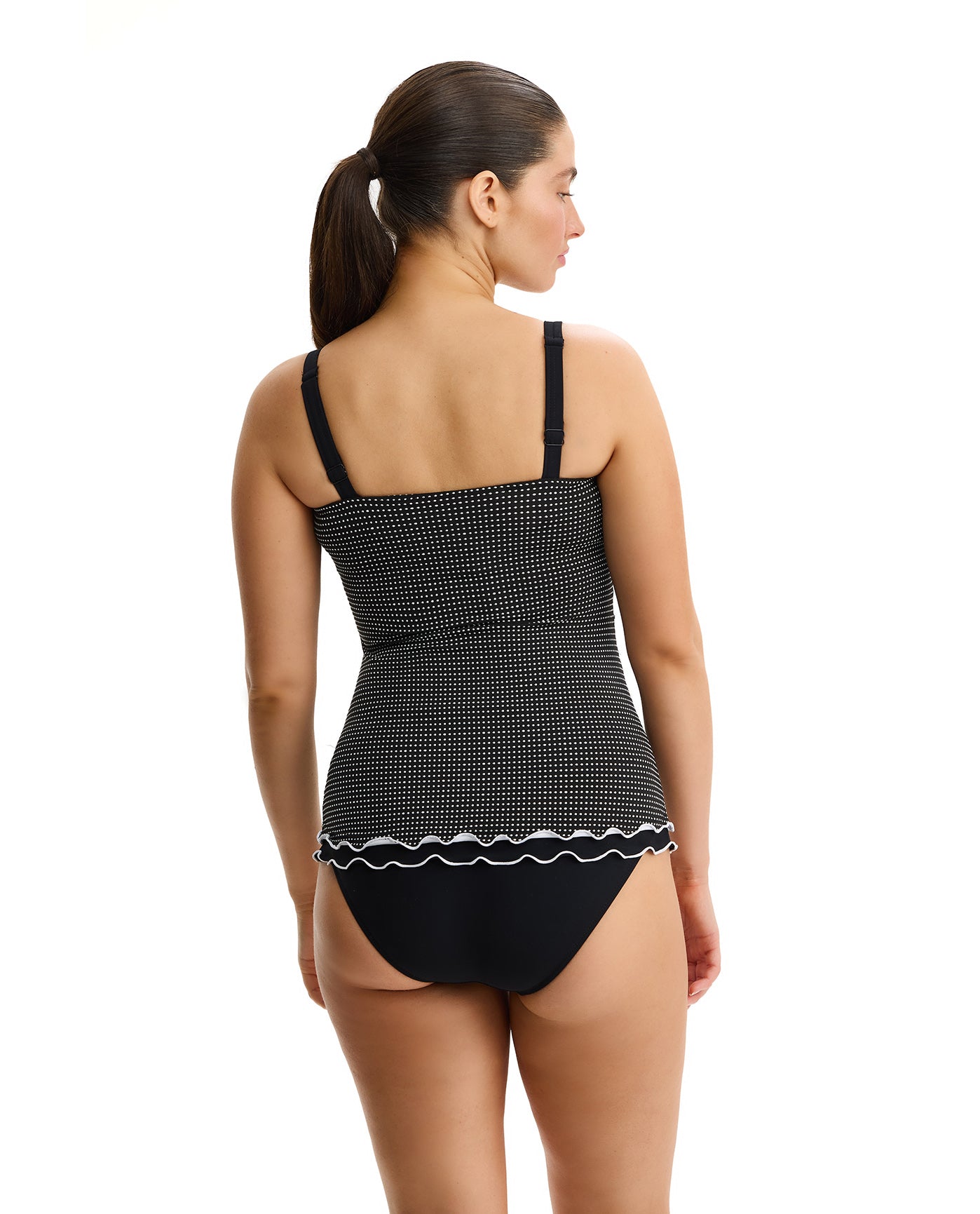 Dottie Delight Textured D-Cup Tankini Top -Black-White