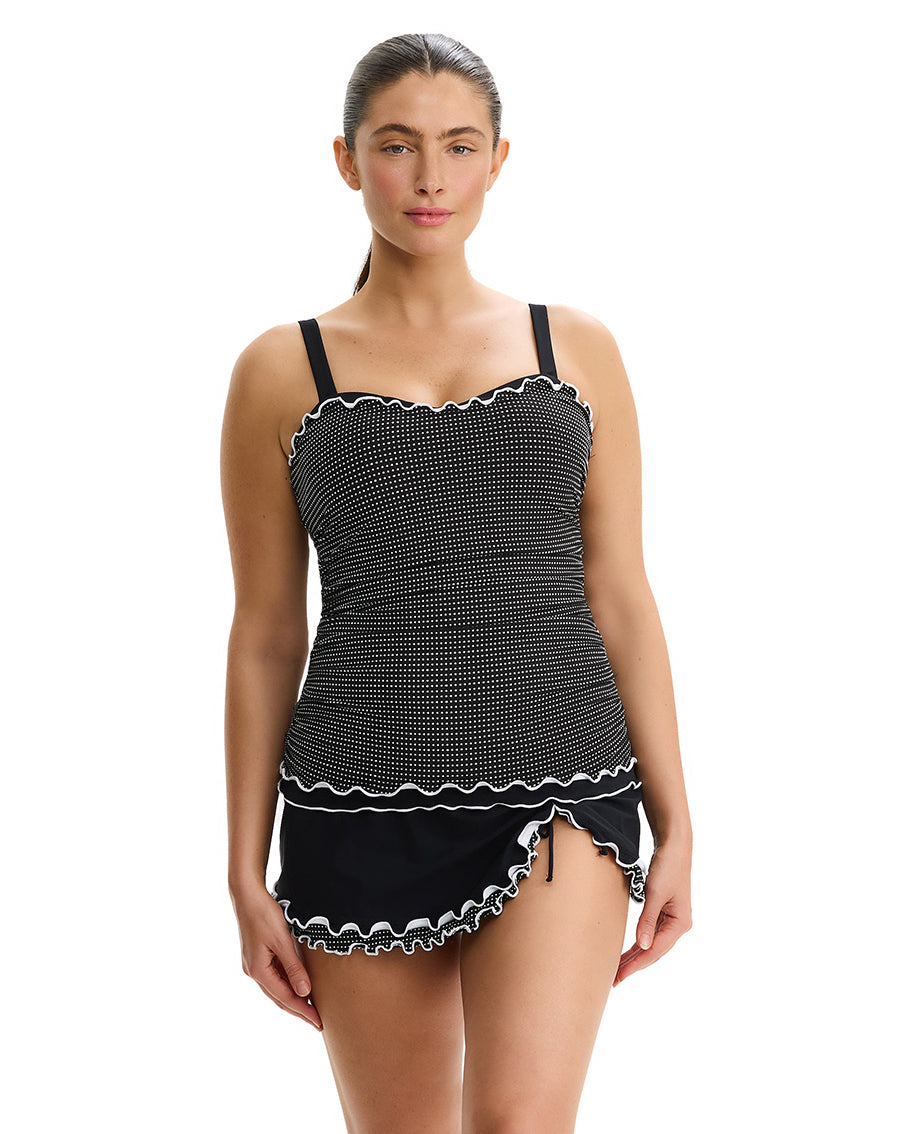 Dottie Delight Textured E-Cup Tankini Top-Blk/wh