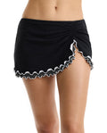 Dottie Delight Side Slit Skirt Swim Bottom-Black