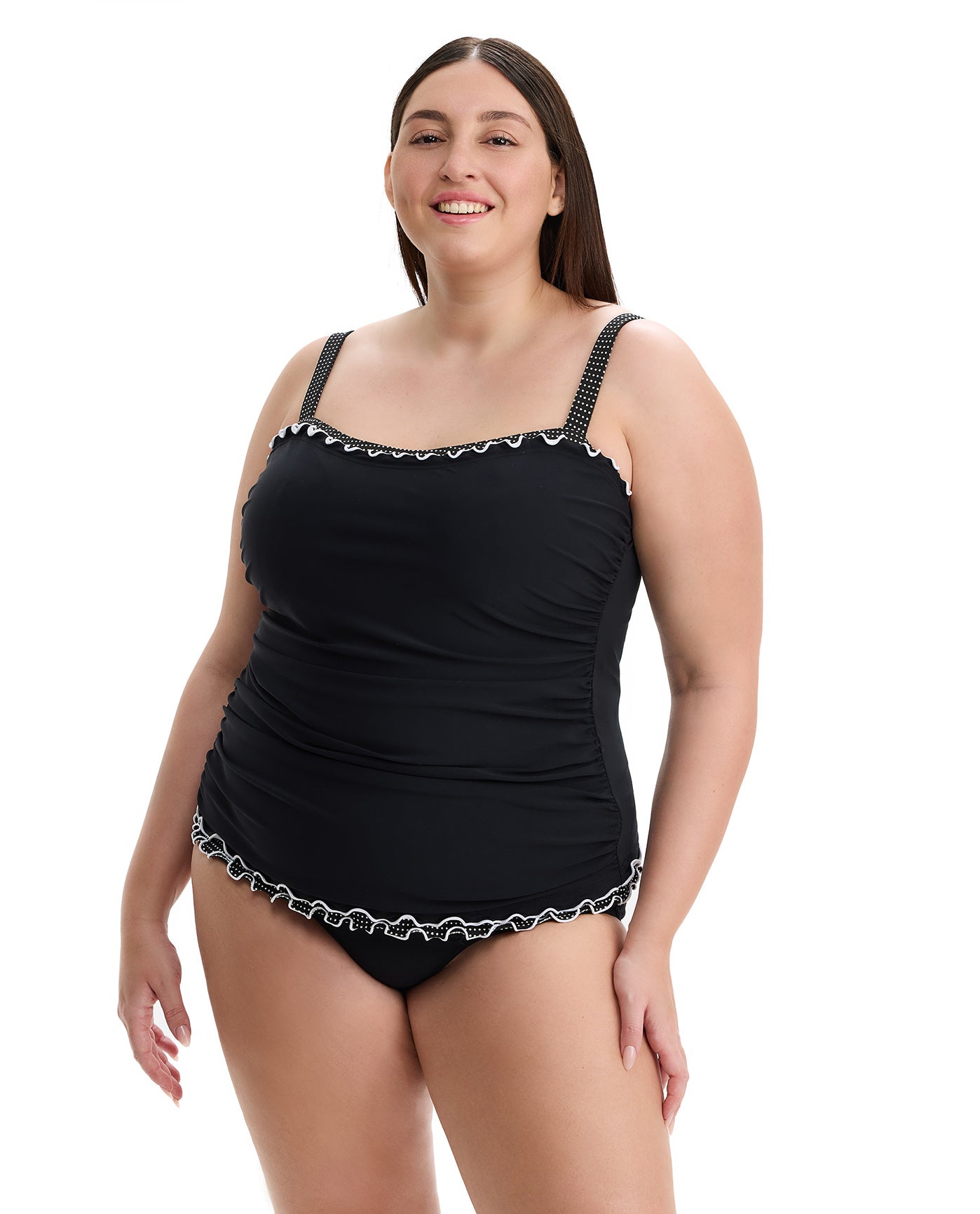 Dottie Delight Plus Size Tankini Top-Black