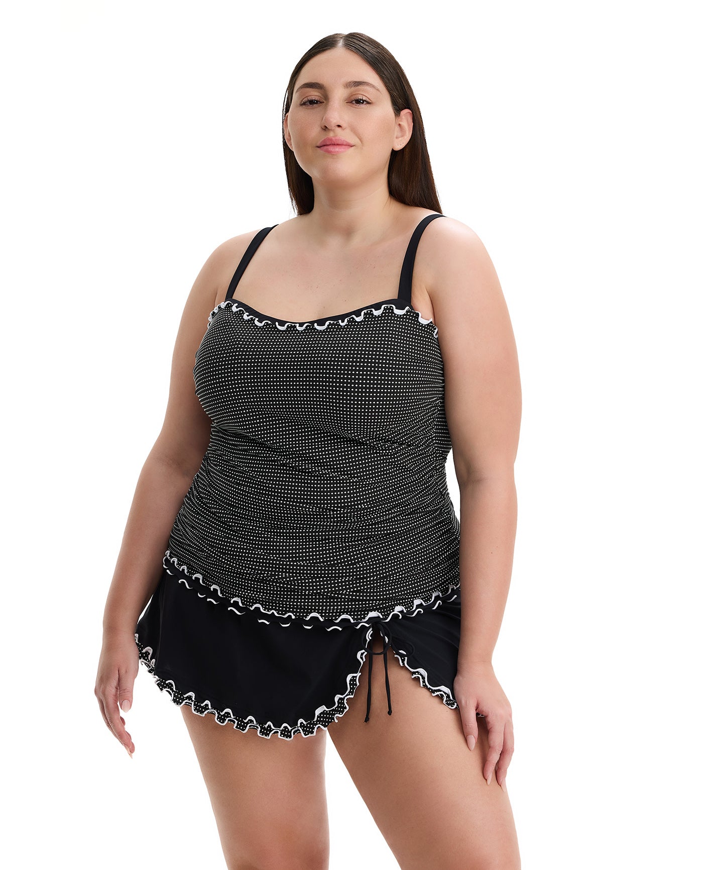 Dottie Delight Plus Size Tankini Top-Blk/wh