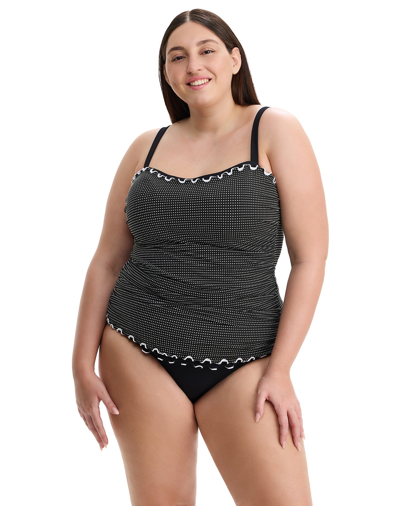 Dottie Delight Plus Size Tankini Top-Blk/wh