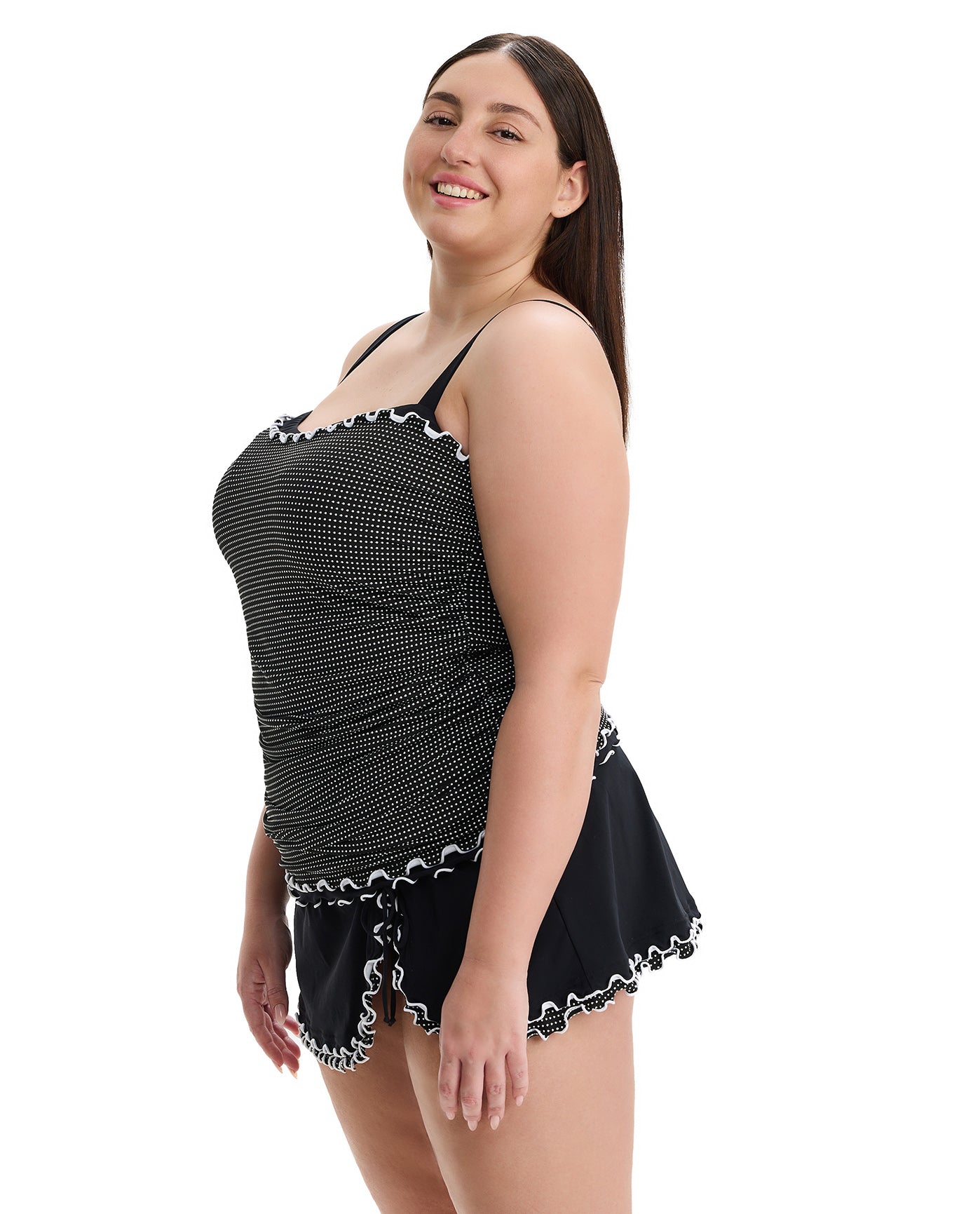 Dottie Delight Plus Size Tankini Top-Blk/wh