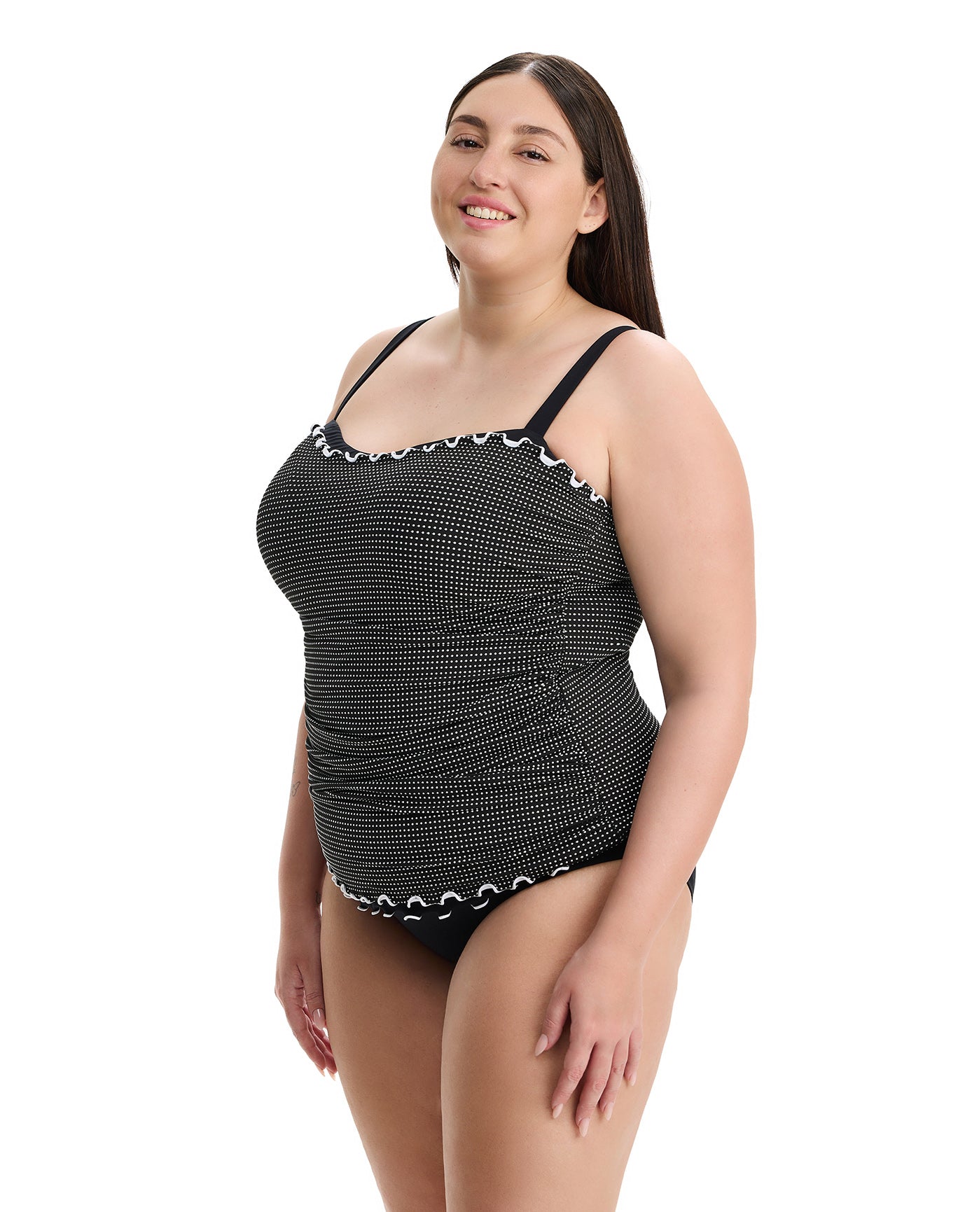 Dottie Delight Plus Size Tankini Top-Blk/wh