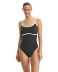 Dottie Delight Textured Square Neck One Piece -Black-White