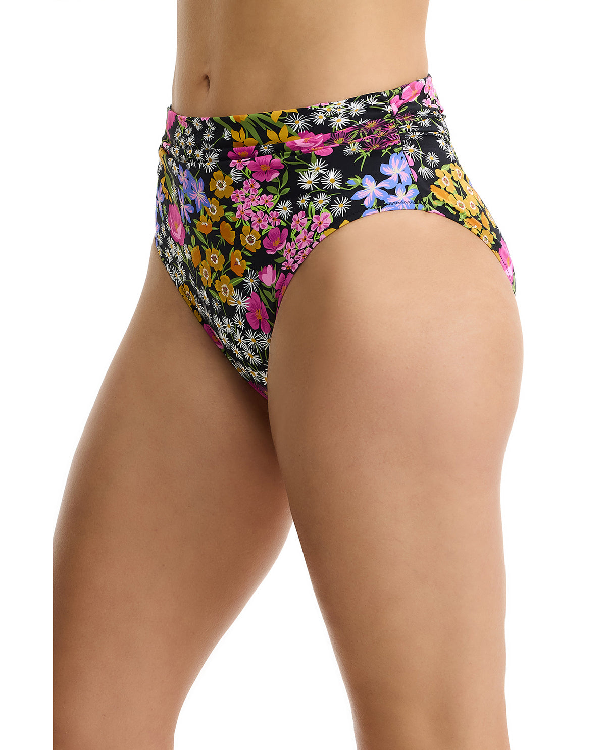 Profile by Gottex Havana Heat Shirred High Waist Swim Bottom-Black-Multi 