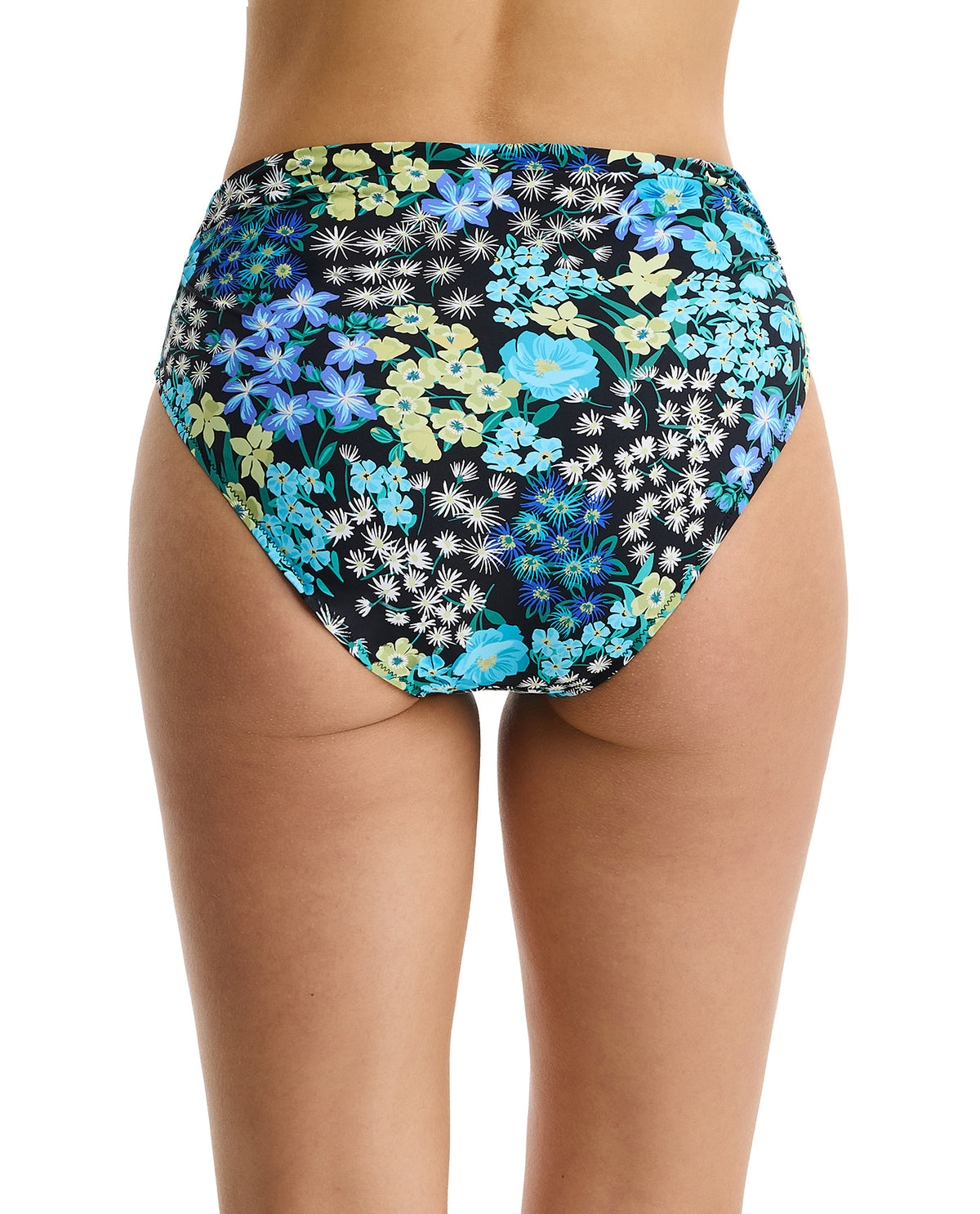 Havana Heat Shirred High Waist Swim Bottom-Blue-Multi