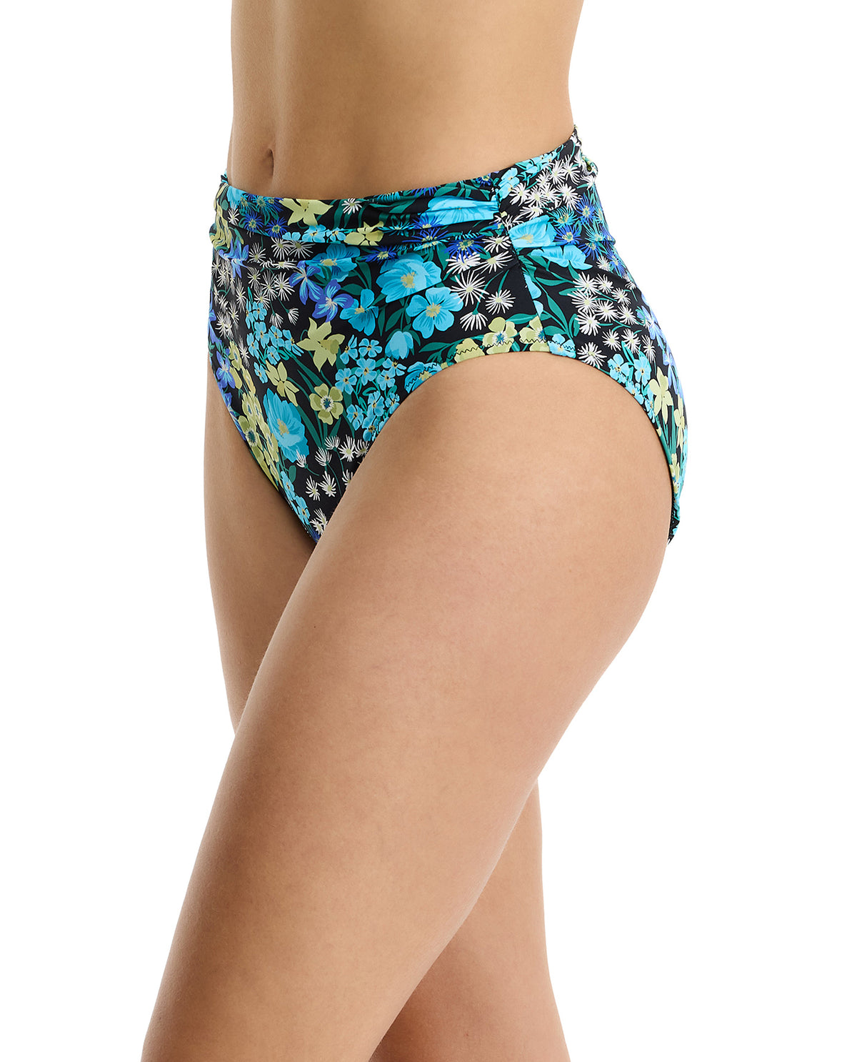 Havana Heat Shirred High Waist Swim Bottom-Blue-Multi